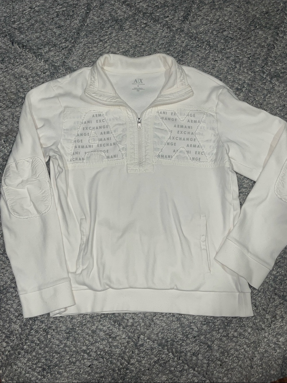 A/X Armani Exchange White Half-Zip Logo Pullover